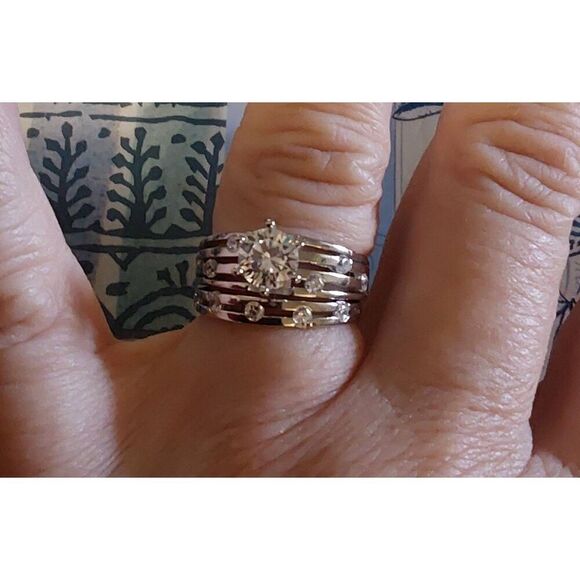 2 Ct. Sterling Silver/Platinum "Constellations" Bridal Wedding Ring Set Sz 8 - Picture 1 of 8